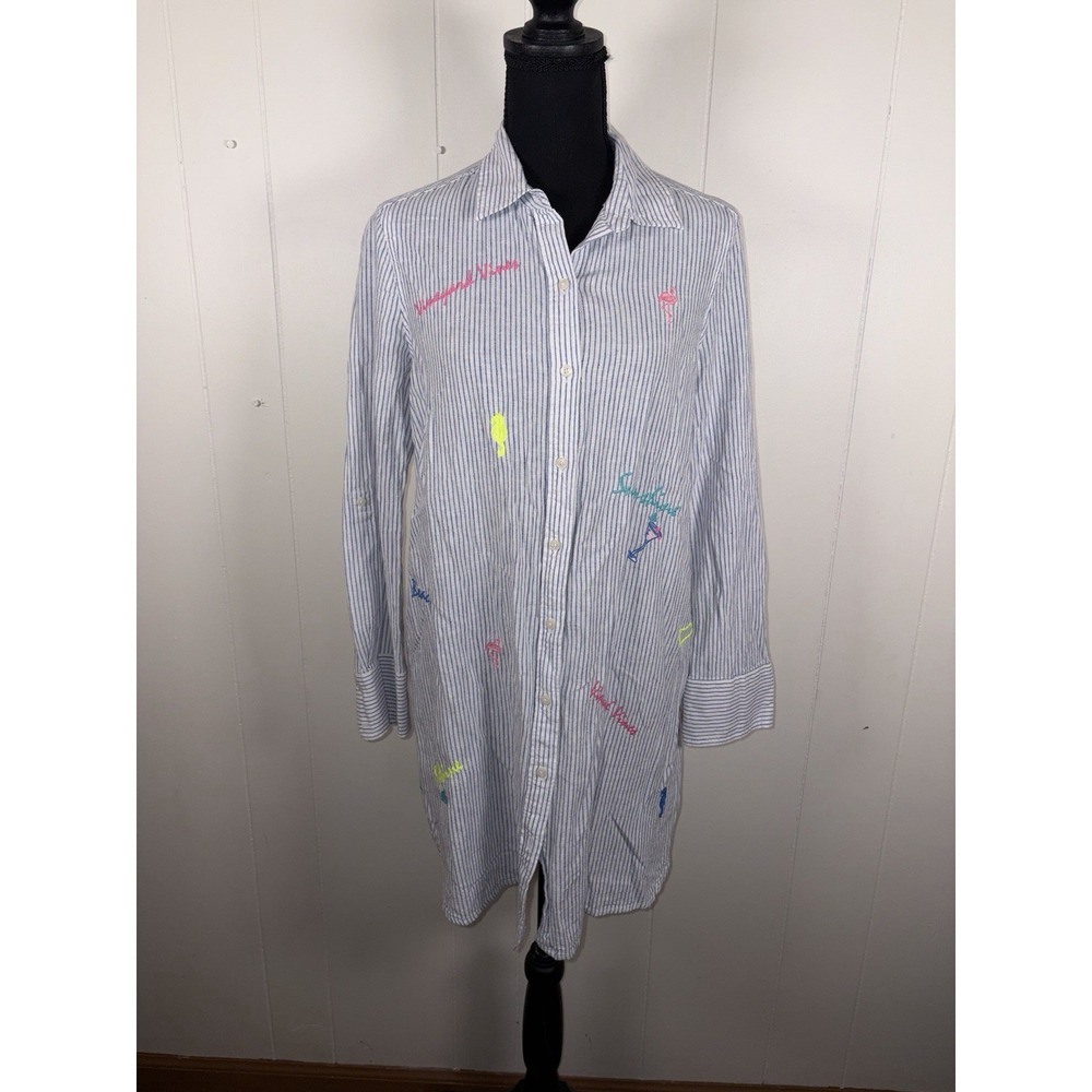 Vineyard Vines Linen Bahamas Icon Beach Cover Up Dress‎ Embroidered Woman Size 6